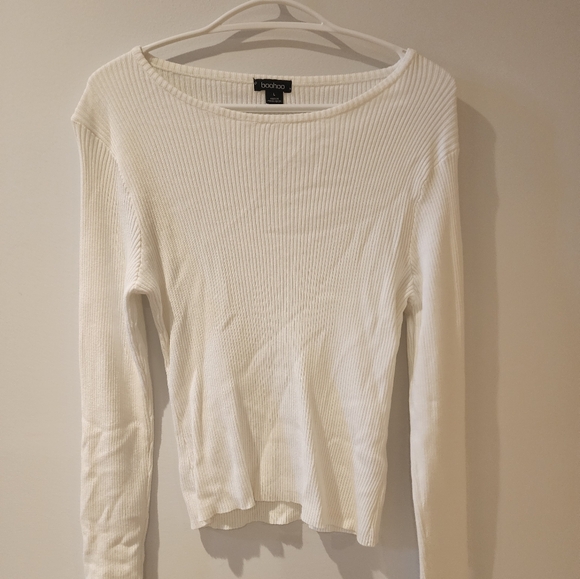 White Ribbed Long Sleeve Top - Picture 1 of 1